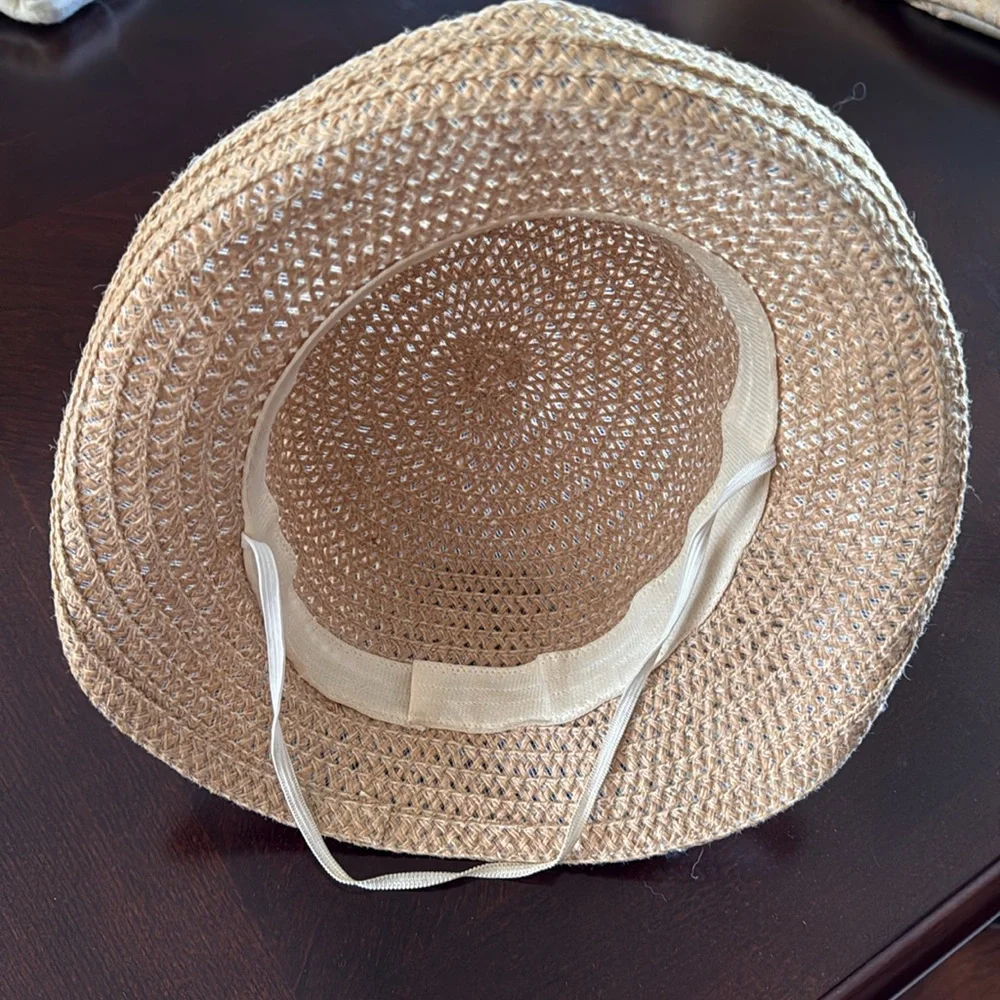 Summer Hat With Burlap/Ribbon Flower At The Side